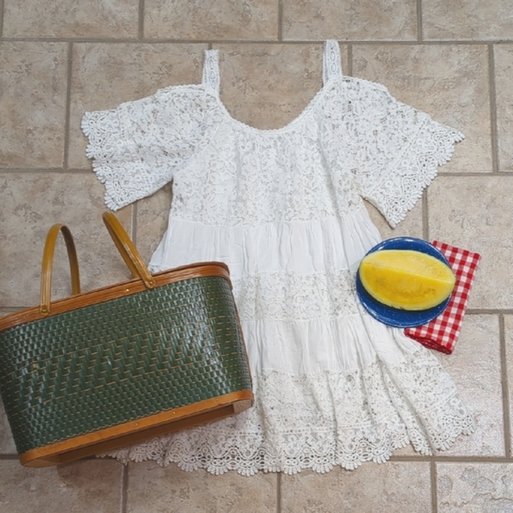 Spell Vibes Boho Desert Princess Lace Layers Cold Shoulder Free Size Dress